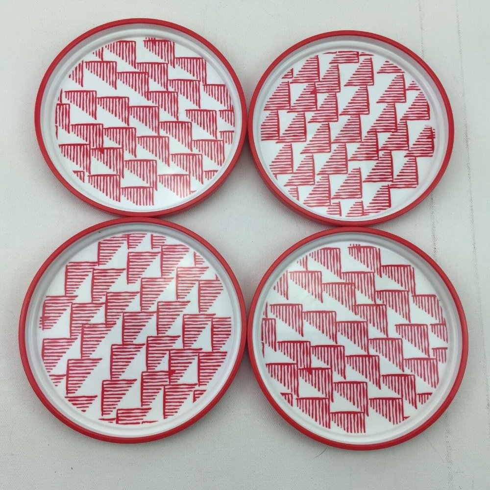 Room Essentials Appetizer Red and White Geometic Print Plates Set 4 Target